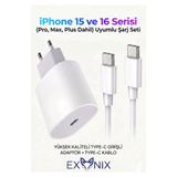 Exonix 25W (Watt) iPhone Uyumlu Hızlı Şarj Adaptörü + Kablo Iphone 15 Iphone 16 Pro Max Plus Uyumlu Beyaz Hızlı Şarj Aleti Seti Type-C To Type-C