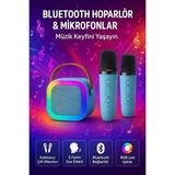 Exonix Çift Mikrofonlu Karaoke Bluetooth Hoparlör Rgb LED Işıklı 5 Efektli Ses Bombası - Mavi