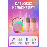 Exonix Çift Mikrofonlu Karaoke Bluetooth Hoparlör Rgb LED Işıklı 5 Efektli Ses Bombası - Pembe