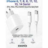 Exonix iPhone Hızlı Şarj Aleti Adaptör + Lightning Kablo 6 7 8 x 11 12 13 14 Pro Max Plus Uyumlu 25W Ios - Beyaz