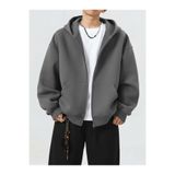 EXPECTED Oversize Duman Gri Fermuarlı Hoodie - Erkek Streetwear Kapüşonlu Hırka