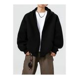 EXPECTED Oversize Siyah Fermuarlı Hoodie - Erkek Streetwear Kapüşonlu Hırka