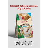 expert coffee Şekersiz Kapuçino Kahve Çikolata Tozlu 20’li Paket 14gr
