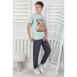Explore Create Desenli Erkek Çocuk Süprem Kısa Kollu Pijama Takımı - Buz Mavi - 9 - 10 Yaş