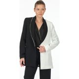 Explosion Minimalist Oversize Midi Kadın Ceket - Siyah Beyaz - 36