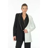 Explosion Minimalist Oversize Midi Kadın Ceket - Siyah Beyaz