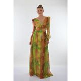 Explosion V Yaka Uzun Kol Maxi Şifon Elbise - Bohemian Stil