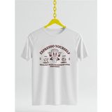 Expresso Yourself Baskılı Oversıze Retro Vintage Bisiklet Yaka Pamuklu Kadın ve Erkek Tshırt - Beyaz - XL
