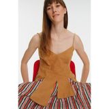 Exquise Askılı Işlemeli Keten Bluz, S, E23Y03207019, Camel, Kadın