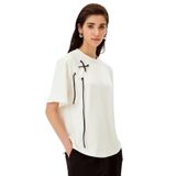 Exquise Bağcıklı Bisiklet Yaka Regular Örme Tişört, L, regular-orme-tisort-a24k04176024, Ekru, Kadın