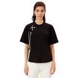 Exquise Bağcıklı Bisiklet Yaka Regular Örme Tişört, S, regular-orme-tisort-a24k04176024, Siyah, Kadın