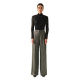 Exquise Balık Sırtı Desenli Yüksel Bel Geniş Paçalı Cepli Regular Dokuma Pantolon, 40, E25K05110005, Duman, Kadın