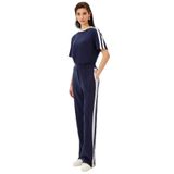 Exquise Beli Lastikli Nervürlü Modal Karışım Rahat Kalıp Örme Pantolon, XL, orme-pantolon-a24k04165021, Lacivert-Ekru, Kadın