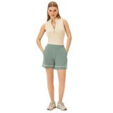 Exquise Beli Lastikli Şerit Detaylı Kısa Regular Örme Şort, S, regular-orme-sort-a24k04179001, Yeşil, Kadın