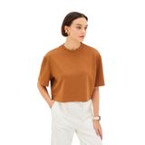 Exquise Bisiklet Yaka Crop Rahat Kalıp Örme Tişört, M, crop-orme-tisort-a24k04176011, Camel, Kadın