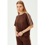 Exquise Bisiklet Yaka Modal Karışımlı Rahat Kalıp Örme Tişört, S, karisimli-orme-kumas-a24k04176020, Kahve-Bej, Kadın