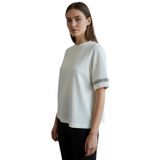 Exquise Bisiklet Yaka Taş İşlemeli Regular Örme Tişört, S, bisiklet-yaka-tas-a24k04176002, Ekru, Kadın
