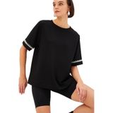 Exquise Bisiklet Yaka Taş İşlemeli Regular Örme Tişört, S, bisiklet-yaka-tas-a24k04176002, Siyah, Kadın