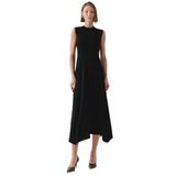 Exquise Bisiklet Yaka Triko Garnili Asimetrik Kesim Slim Fit Midi Elbise, SİYAH, 34
