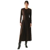 Exquise Bisiklet Yaka Uzun Kollu Drapeli Slim Fit Midi Örme Kahve Elbise, KAHVE, S