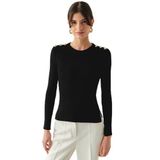Exquise Bisiklet Yaka Uzun Kollu Düğme Detaylı Slim Fit Triko Siyah Bluz, SİYAH, M