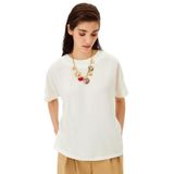 Exquise Bisiklet Yaka Yanları Yırtmaçlı Regular Örme Tişört, M, yanlari-yirtmacli-tisort-a24k04176003, Ekru, Kadın