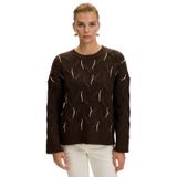 Exquise Boncuk İşlemeli Bisiklet Yaka Regular Triko Bluz, S, TYC6453CAFF693399124DC600, Kahve, Kadın