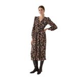 Exquise Çiçek Desenli V Yaka Bele Oturan Midi Elbise, Çok Renkli, 36