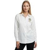 Exquise Çiçek Taş İşlemeli Uzun Kollu Regular Gömlek, 40, E25K05108025, Kemik, Kadın