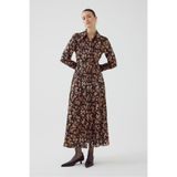 Exquise Çiçekli Regular Maxi Elbise, Siyah-Camel, 36