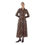 Exquise Çiçekli Regular Maxi Elbise, Siyah-Camel, 38