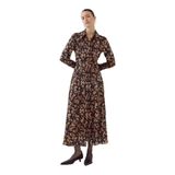 Exquise Çiçekli Regular Maxi Elbise, Siyah-Camel, 40