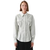 Exquise Çizgili Uzun Kollu Slim Fit Beyaz Gömlek, BEYAZ- SİYAH, 38