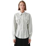 Exquise Çizgili Uzun Kollu Slim Fit Beyaz Gömlek, BEYAZ- SİYAH, 42