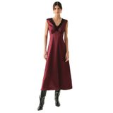 Exquise Dantel Yaka Detaylı Regular Saten Midi Vişne Elbise, VİŞNE, 36
