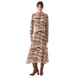 Exquise Desenli Gömlek Yaka Slim Fit Uzun Kollu Midi Elbise, ÇOK RENKLİ, 34