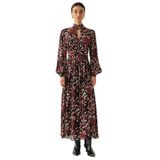 Exquise Desenli Uzun Kollu Damla Yaka Slim Fit Astarlı Midi Elbise, ÇOK RENKLİ, 42