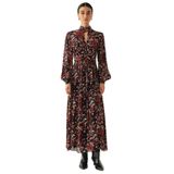 Exquise Desenli Uzun Kollu Damla Yaka Slim Fit Astarlı Midi Elbise
