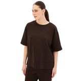 Exquise Düz Kesim Oversize Örme Tişört, M, oversize-orme-tisort-a24k04176006, Kahve, Kadın