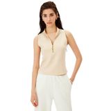 Exquise Fermuar Detaylı Slim Fit Kolsuz Örme Bluz, S, fermuar-kolsuz-orme-bluz-a24k04122002, Bej, Kadın