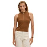 Exquise Fermuar Detaylı Slim Fit Kolsuz Örme Bluz, XL, fermuar-kolsuz-orme-bluz-a24k04122002, Kahve, Kadın