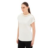 Exquise Gold Zincir Detaylı Bisiklet Yaka Regular Örme Tişört, M, bisiklet-yaka-orme-tisort-a24k04176013, Ekru, Kadın