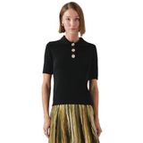 Exquise Gömlek Yaka Düğmeli Kısa Kollu Slim Fit Triko Bluz, SİYAH, M