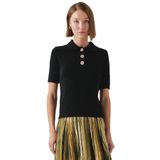 Exquise Gömlek Yaka Düğmeli Kısa Kollu Slim Fit Triko Bluz, SİYAH, S