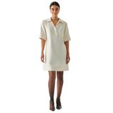 Exquise Gömlek Yaka Kısa Kollu Oversize Cepli Siyah Mini Elbise, KREM, 40