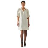 Exquise Gömlek Yaka Kısa Kollu Oversize Cepli Siyah Mini Elbise, KREM, 42