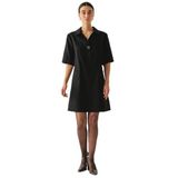 Exquise Gömlek Yaka Kısa Kollu Oversize Cepli Siyah Mini Elbise, SİYAH, 38