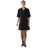 Exquise Gömlek Yaka Kısa Kollu Oversize Cepli Siyah Mini Elbise, SİYAH, 42