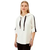 Exquise Grogren Detaylı Kapüşonlu Truvakar Kol Rahat Kalıp Örme Sweatshirt, M, kapusonlu-orme-sweatshirt-a24k04175034, Ekru, kadın