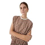 Exquise Kadın Sepet Desenli Kahverengi Regular Bluz, Kahve-Kemik, 2XL